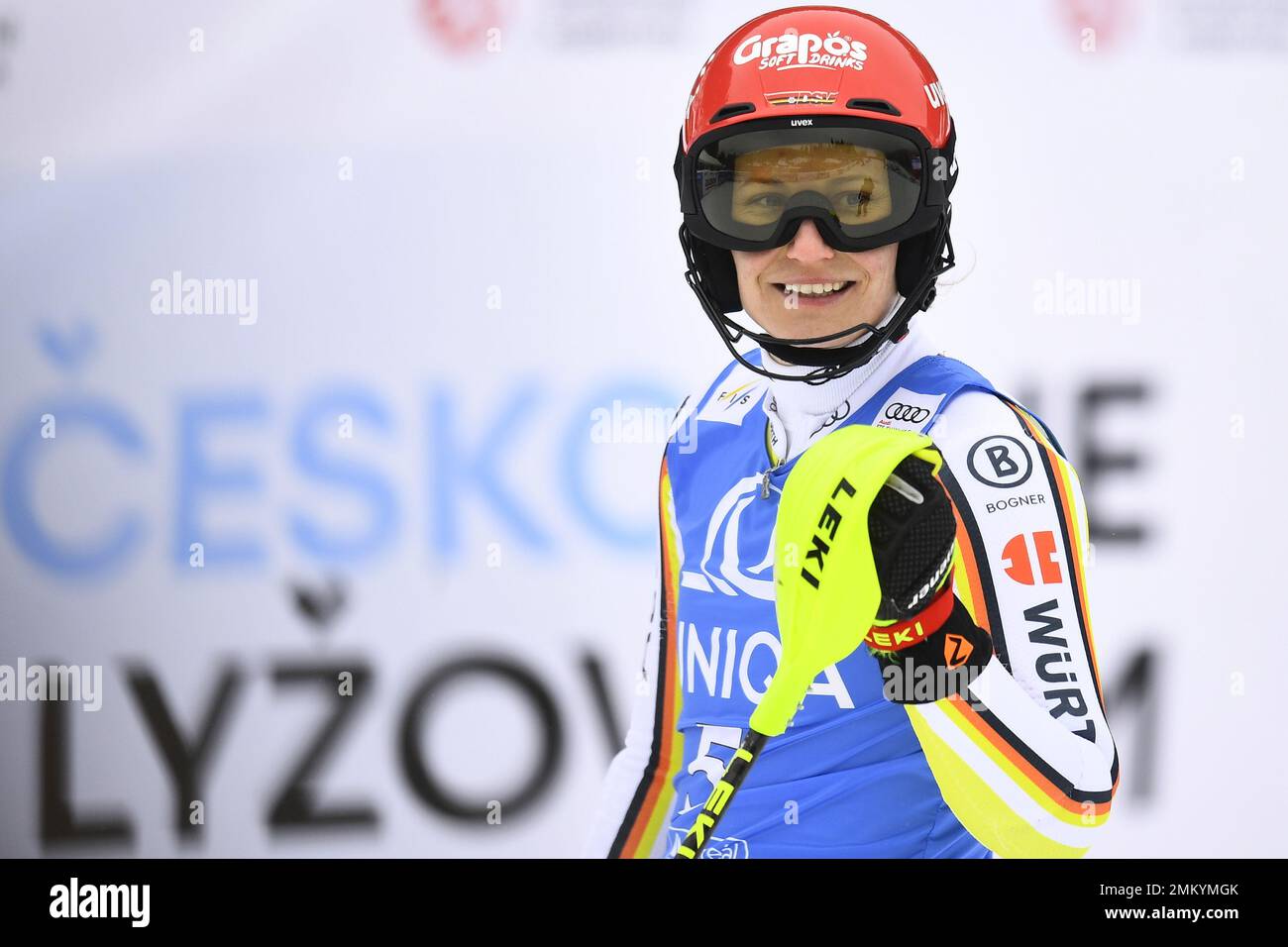 Spindleruv Mlyn, Czech Republic. 29th Jan, 2023. Winner Lena Durr of Germany  after the Alpine Skiing World Cup women's slalom event in Spindleruv Mlyn,  Czech Republic, January 29, 2023. Credit: Radek Petrasek/CTK