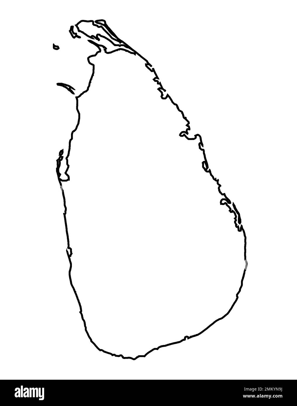 Outline outline silhouette map of Sri Lanka on a white background Stock Photo