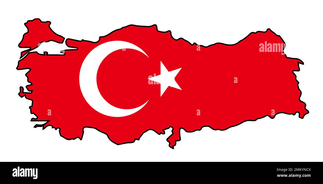 Outline silhouette flag map of Turkey over a white background Stock