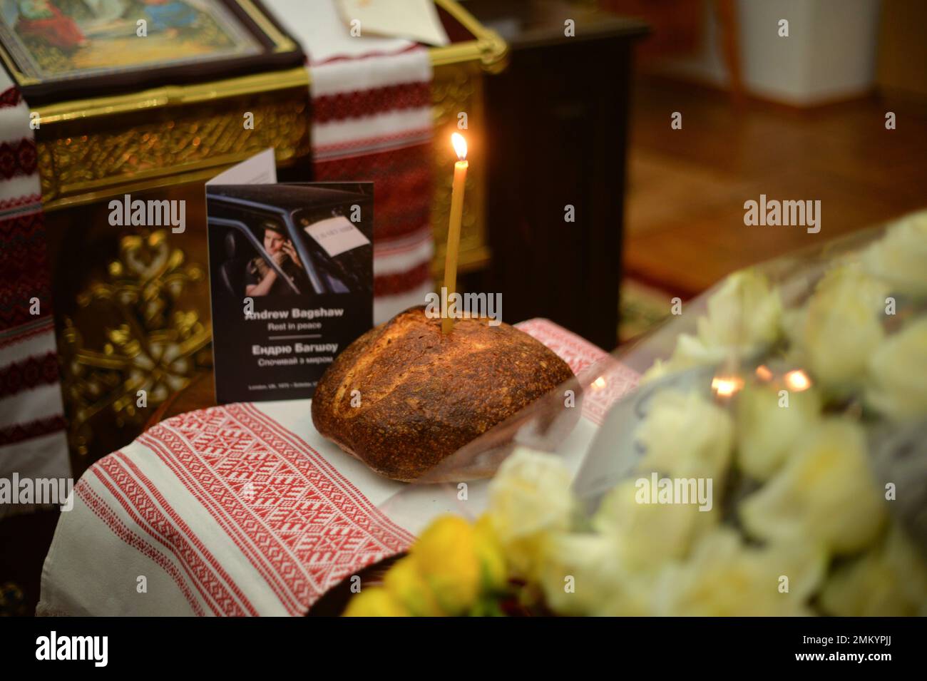 KYIV, UKRAINE JANUARY 29, 2023 A burning candle placed on top of a