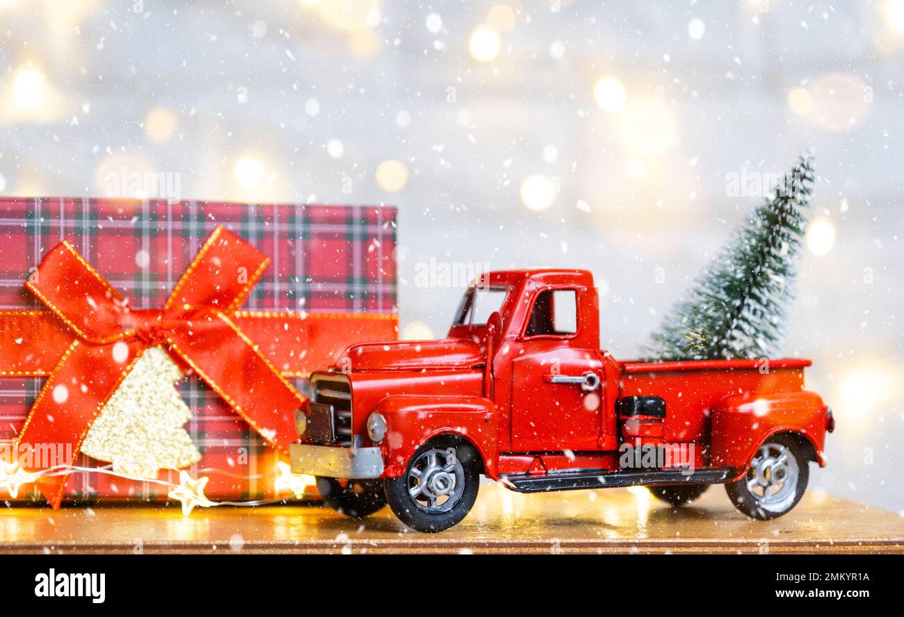 Vintage red truck snow hires stock photography and images  Alamy