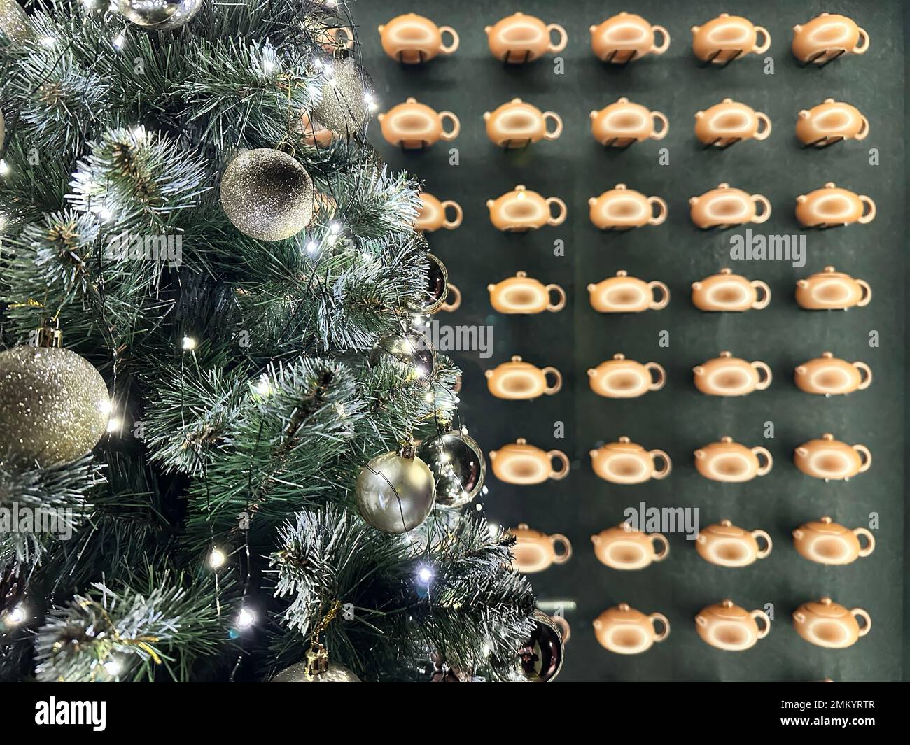 Christmas Tree with Decorations copy space background Stock Photo