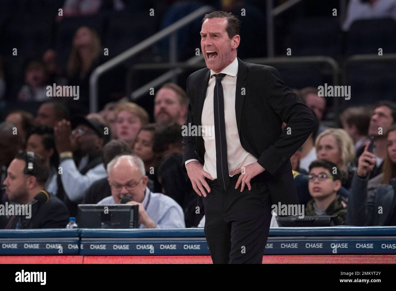 Brooklyn Nets head coach Kenny Atkinson reacts during the first half of