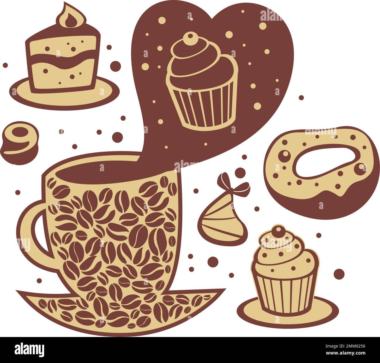 Coffee and dessert decorative background. Flat vector illustration Stock Vector