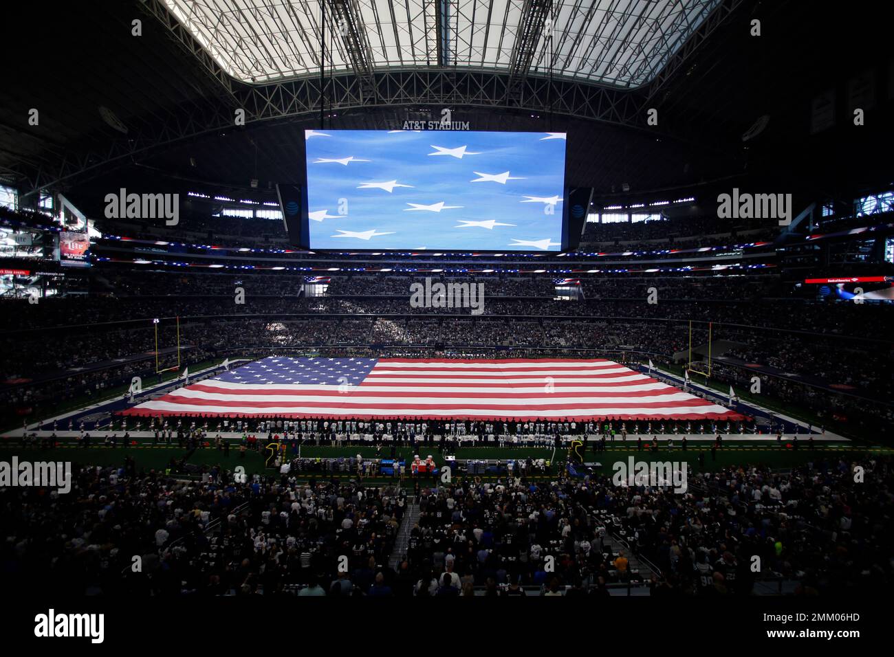 A fieldsized American flag is shown in this overall, interior view of