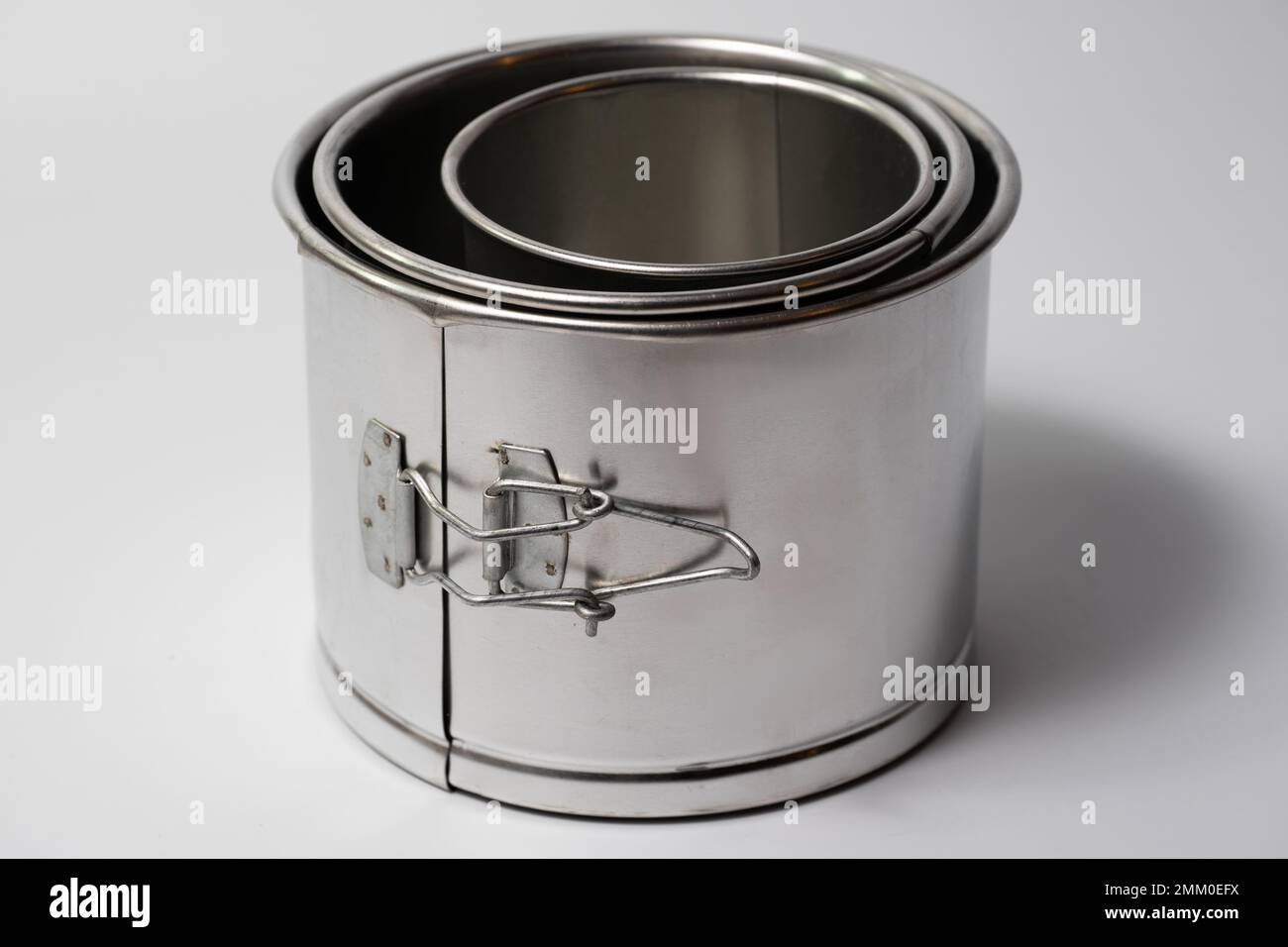 metal round forms for baking Easter for Easter in Ukraine, isolated on a white background Stock Photo