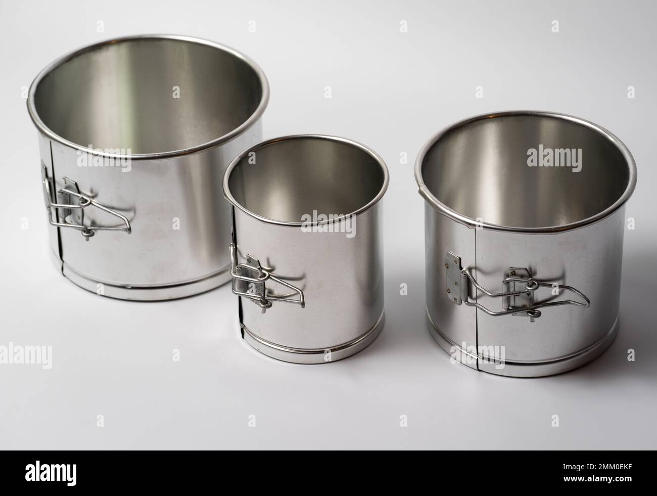 metal round forms for baking Easter for Easter in Ukraine, isolated on a white background Stock Photo