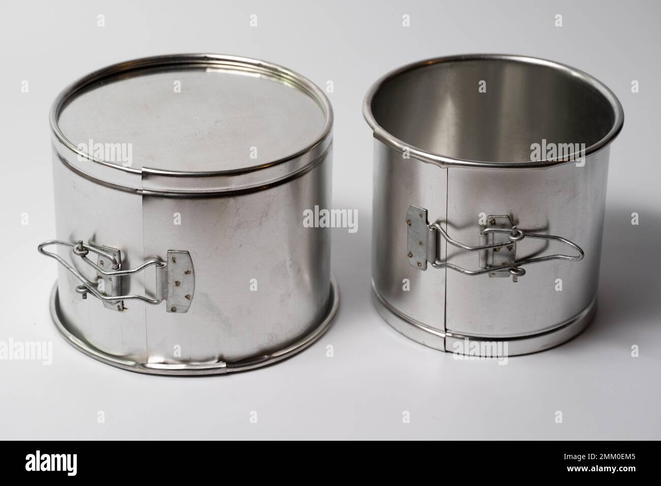 metal round forms for baking Easter for Easter in Ukraine, isolated on a white background Stock Photo