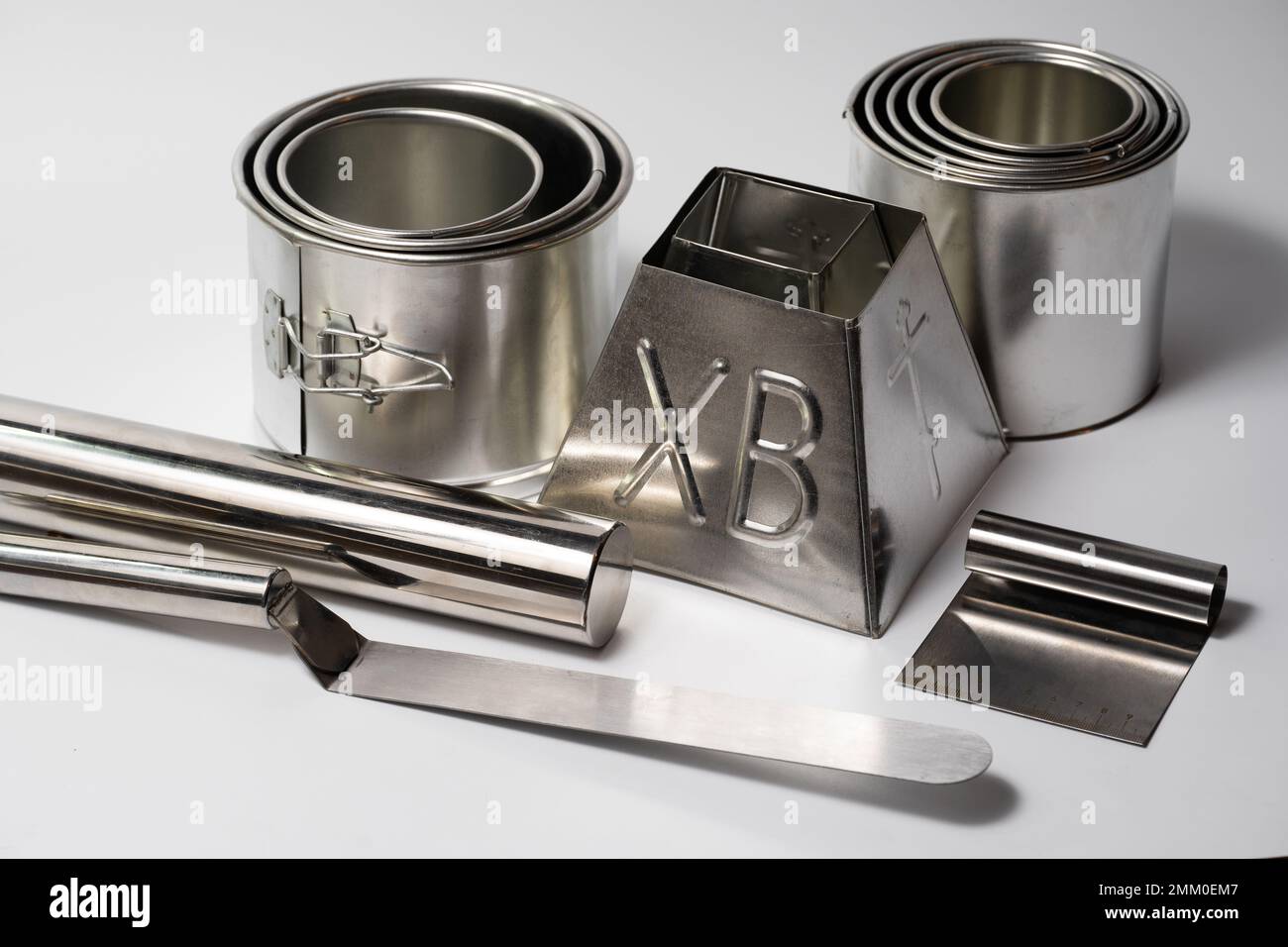 metal round forms for baking Easter for Easter in Ukraine, isolated on a white background Stock Photo