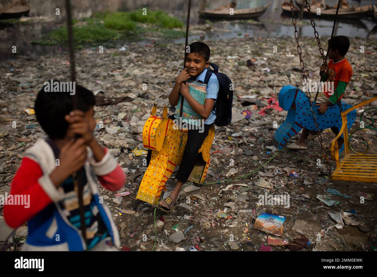 Dhaka, Dhaka, Bangladesh. 29th Jan, 2023. Children ride a carousel in ...