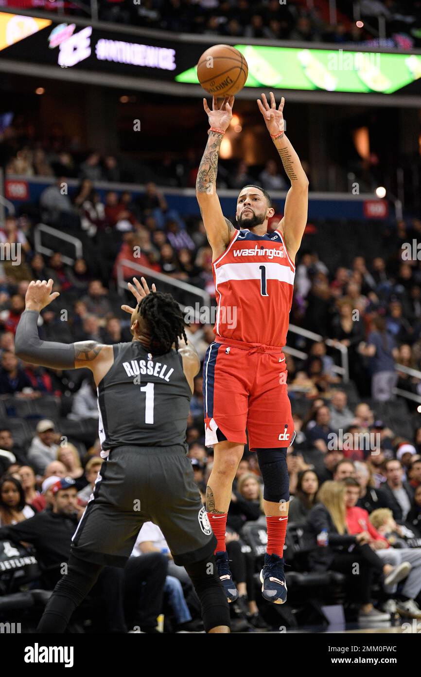 Washington Wizards guard Austin Rivers (1) shoots against Brooklyn Nets ...