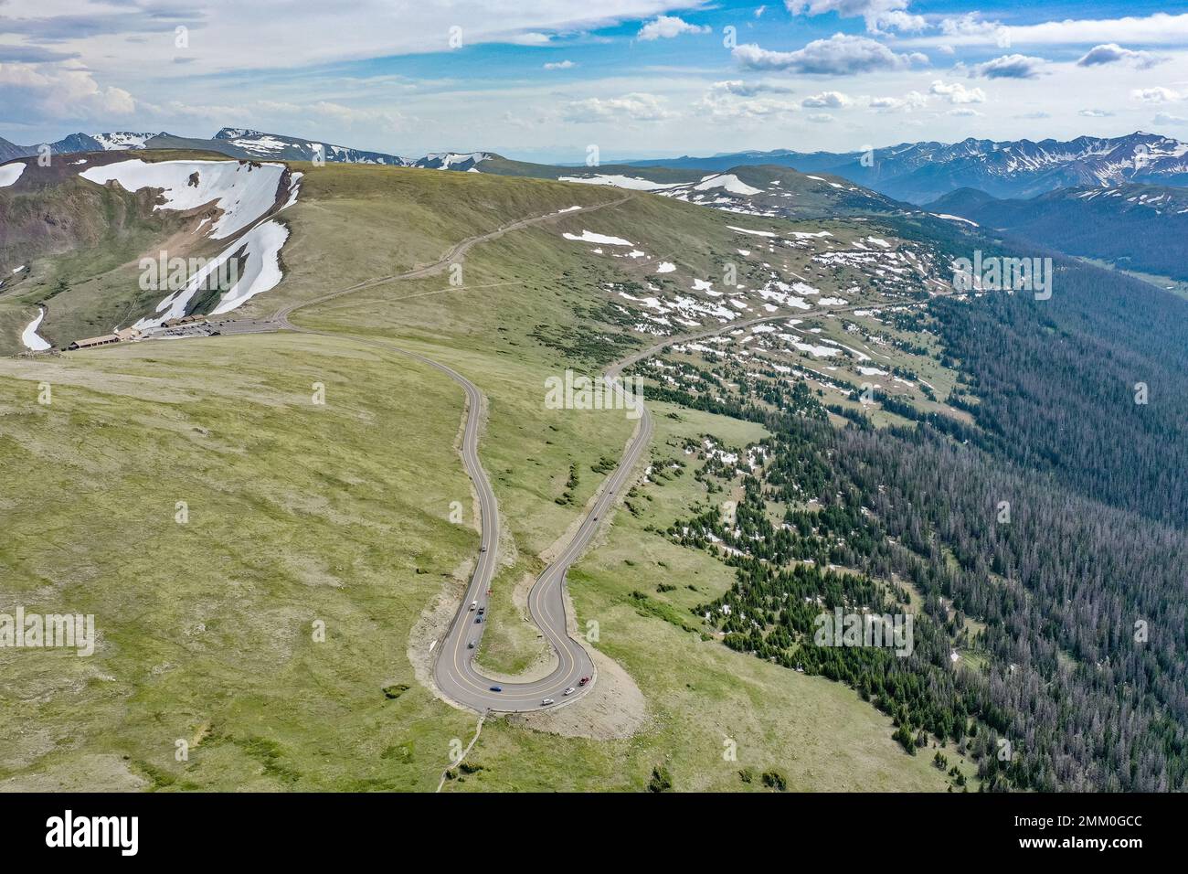 Drone photography, Rocky Mountain National Park is an American national park located in north-central Colorado, within the Front Range of the Rocky Mo Stock Photo