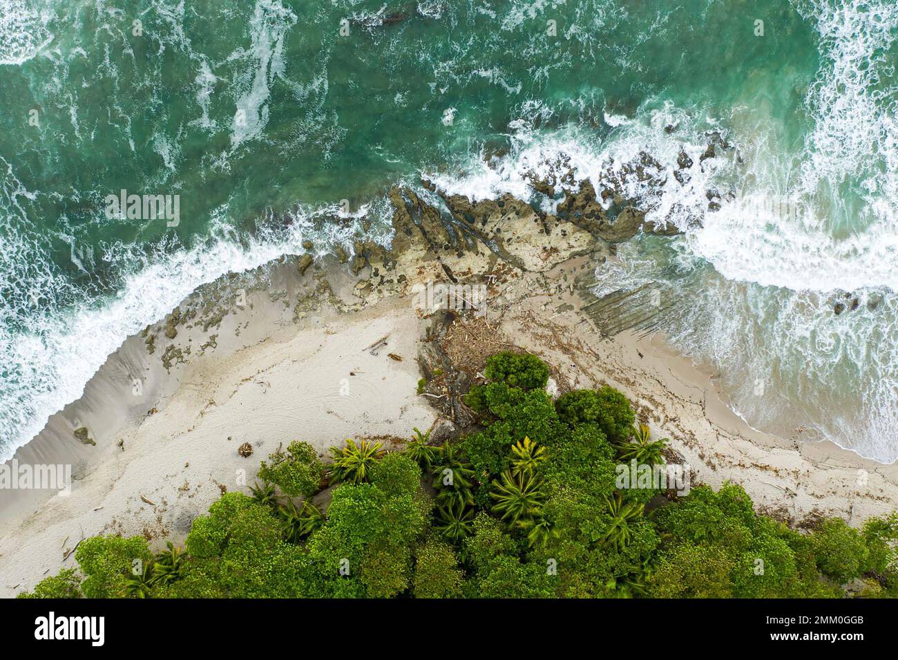 Drone photography of the coast at Santa Teresa a small town in Puntarenas Province, Costa Rica. Santa Teresa started as a remote fishing village, rely Stock Photo