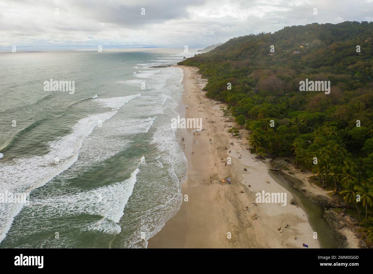 Drone photography of the coast at Santa Teresa a small town in Puntarenas Province, Costa Rica. Santa Teresa started as a remote fishing village, rely Stock Photo