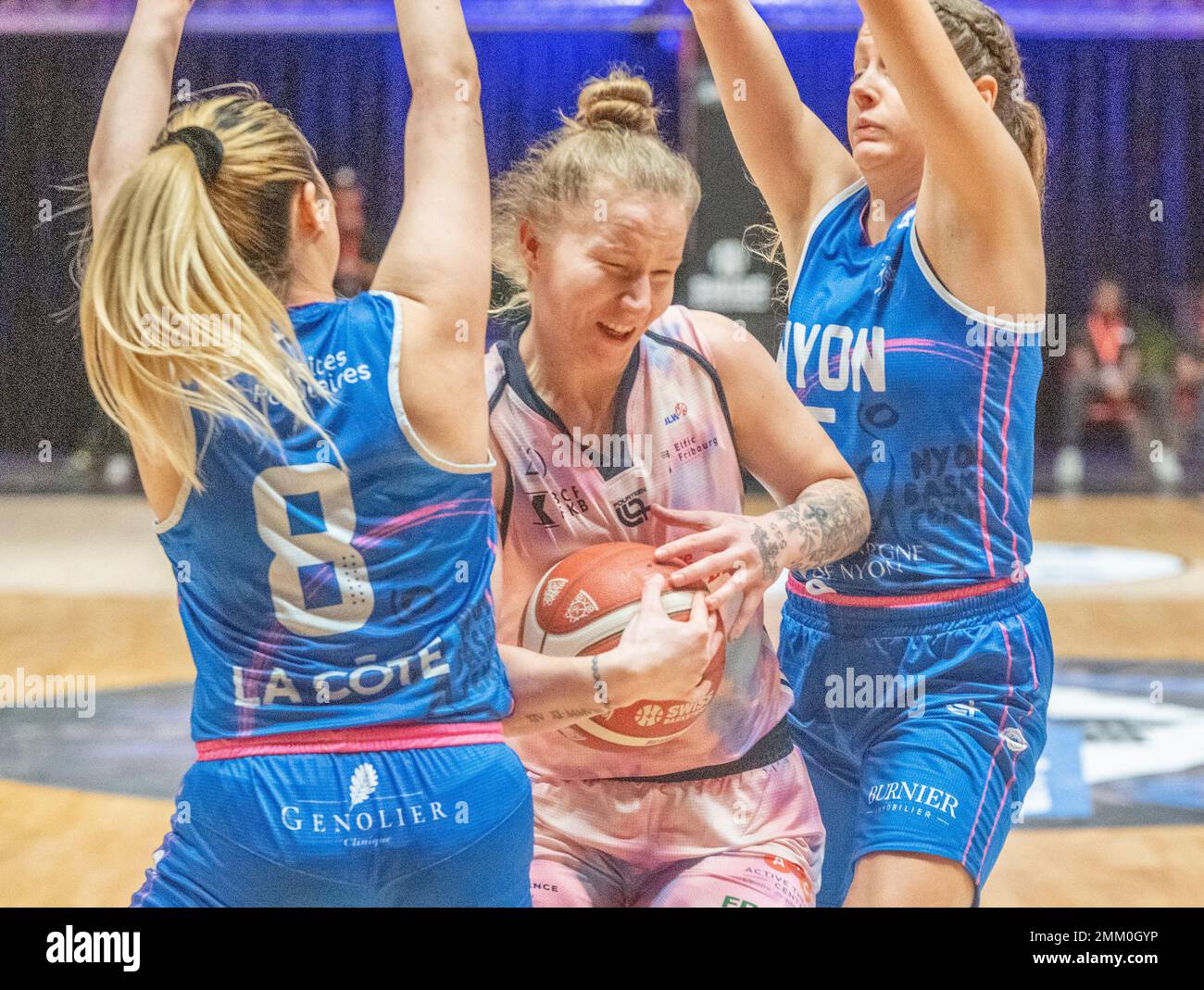 Montreux Switzerland, 01/29/2023:  Gabby Nikitinaite of BCF Elfic Fribourg (Top Scorer) is in action during Final of Swiss Basketball League 2023. The final of the Swiss Basketball League took place at the Perrier sports hall in the famous town of Montreux-Clarens. (Credit: Eric Dubost/Alamy Live News). Stock Photo
