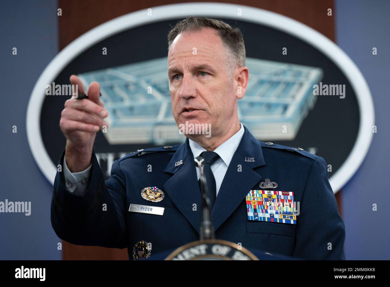 Pentagon Press Secretary Air Force Brig. Gen. Pat Ryder briefs the ...