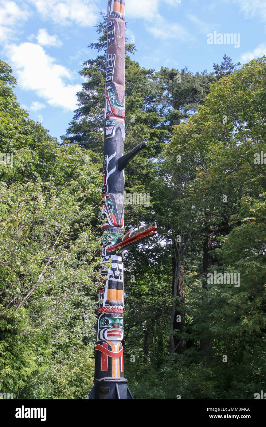 Totem Pole or Story Pole in Victoria, British Columbia, Canada Stock Photo