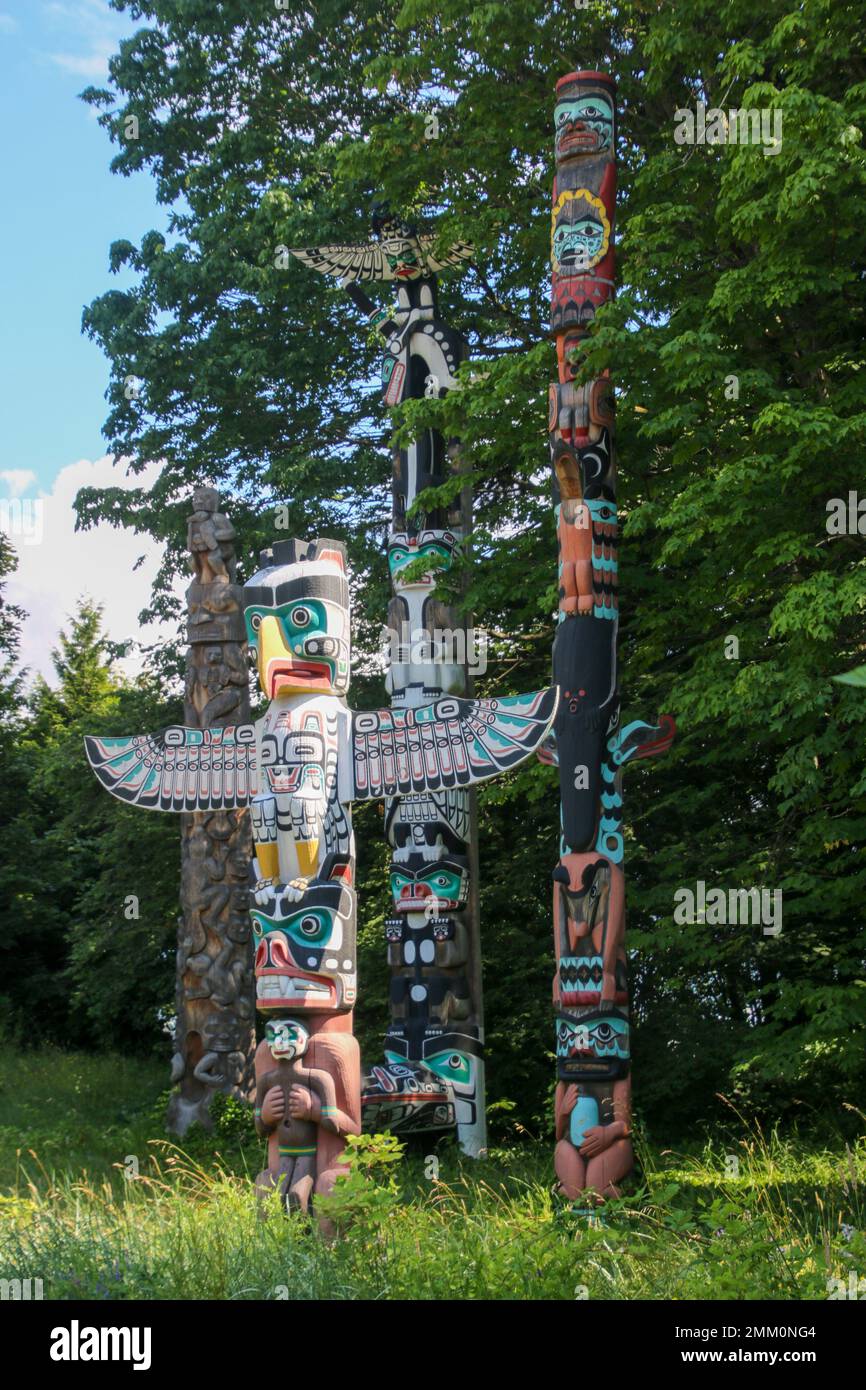 First nations Totem pole aka story pole on the water side of Stanley ...
