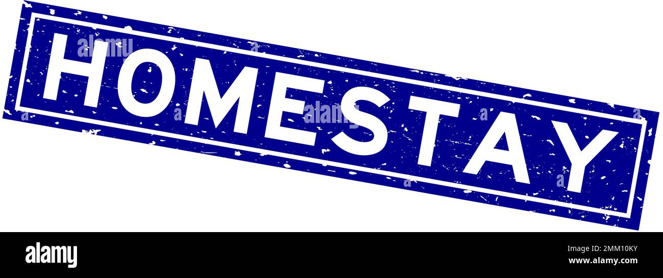 Grunge blue homestay word square rubber seal stamp on white background Stock Vector