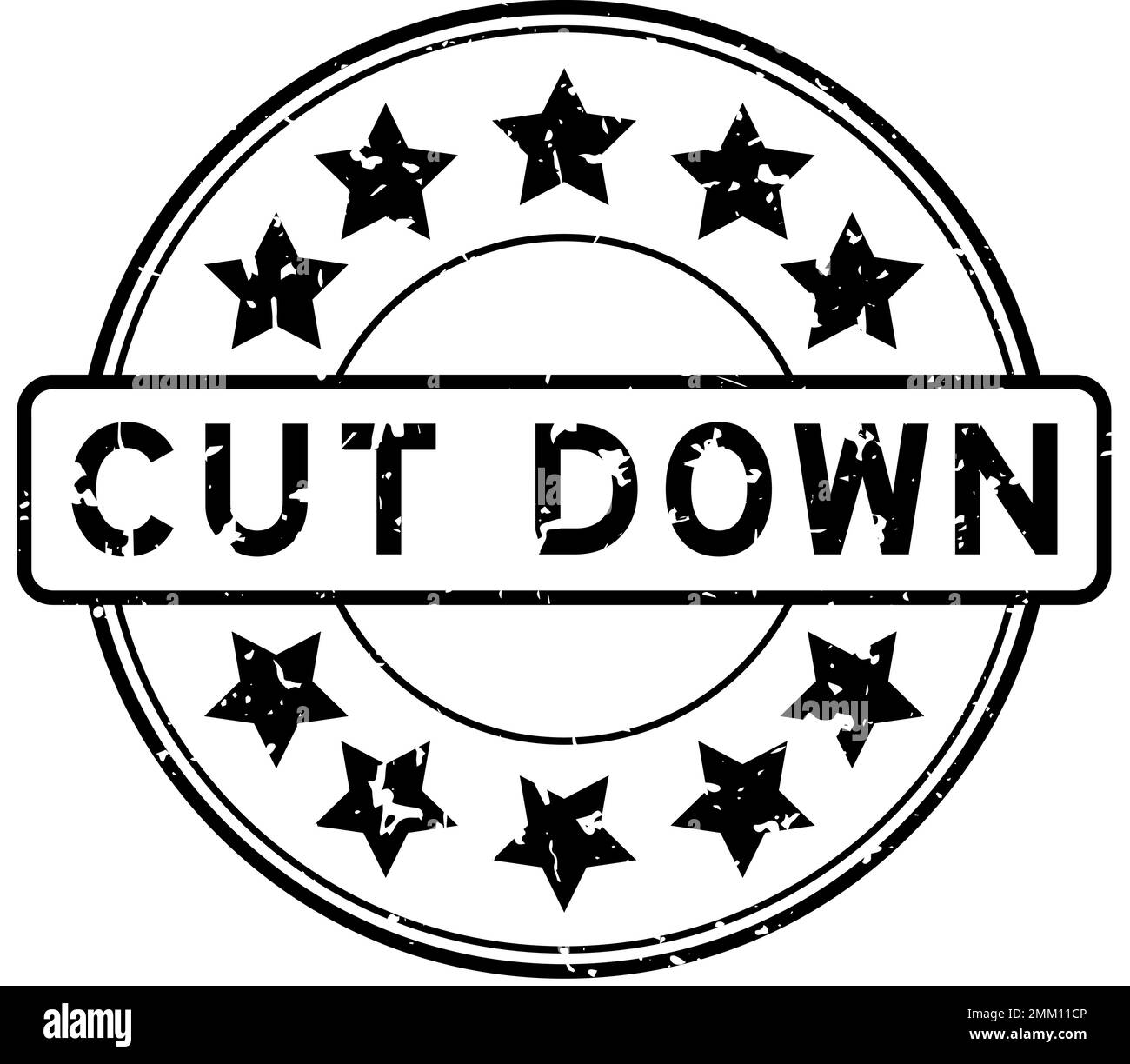 Grunge black cut down word with star icon round rubber seal stamp on