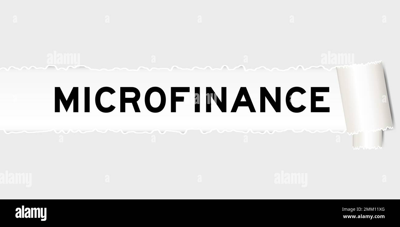 Ripped gray paper background that have word microfinance under torn part Stock Vector