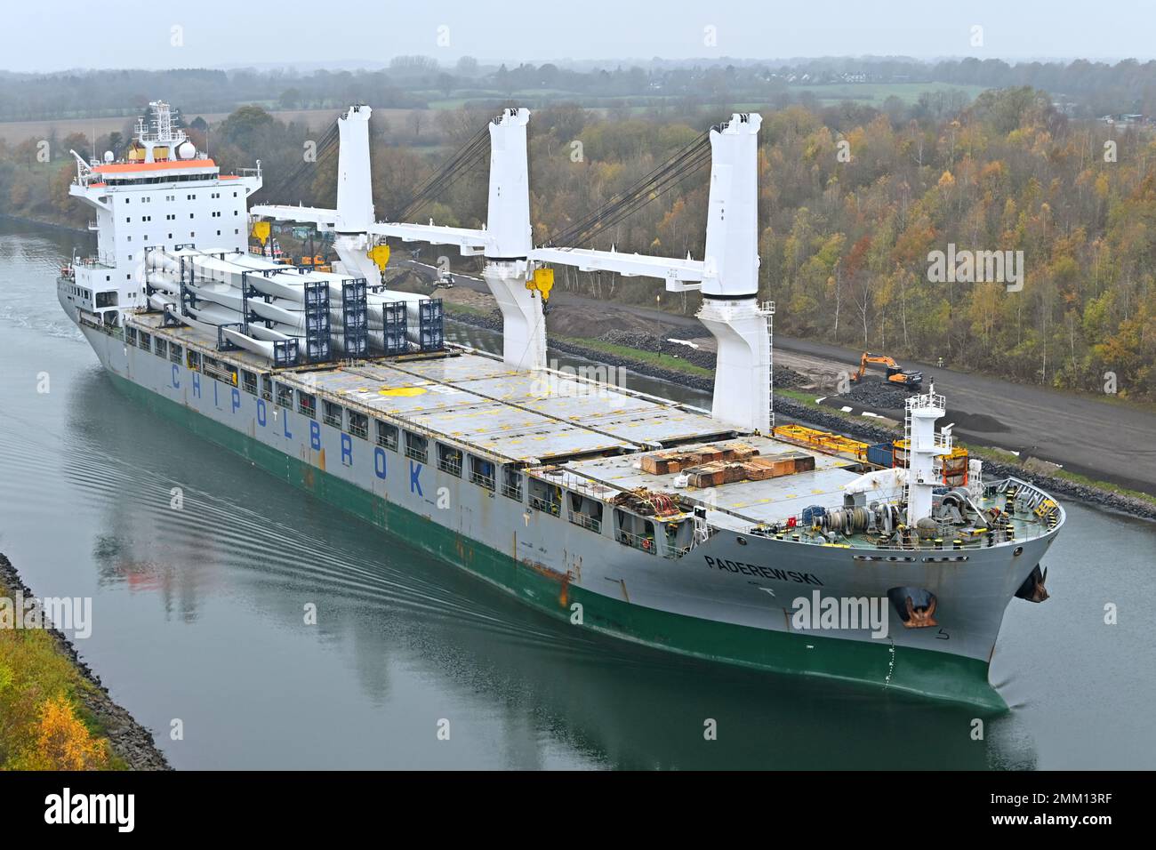 General cargo Ship PADEREWSKI passing the Kiel Canal Stock Photo