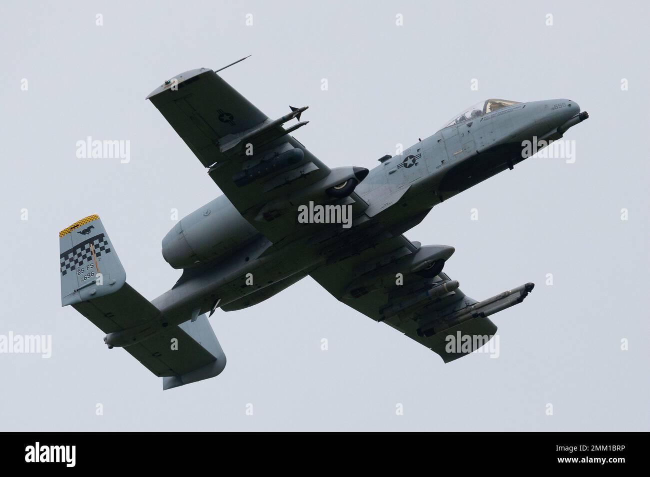 An A-10C Thunderbolt II from the 25th Fighter Squadron takes off from Osan Air Base, Republic of Korea, Sept. 13, 2022, prior to a simulated mortar attack during a training scenario. The scenario is part of a week-long training event testing Osan AB’s ability to execute operations under realistic threat conditions. Stock Photo