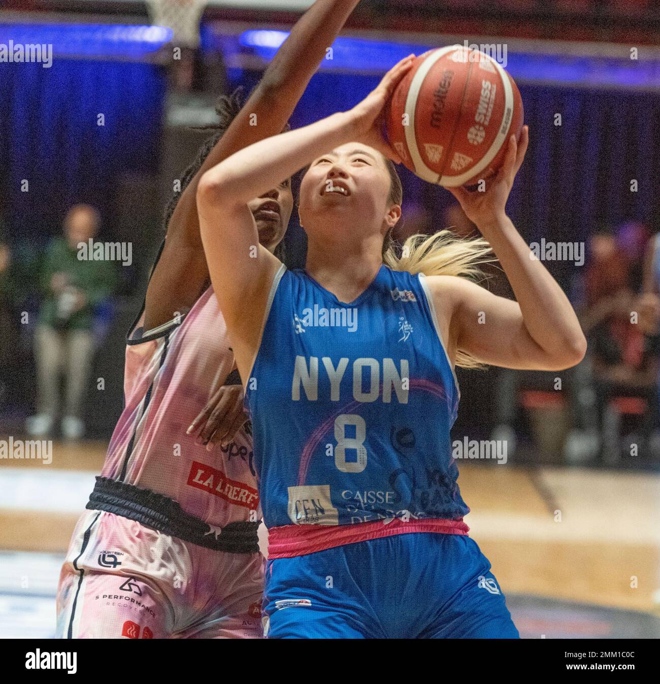 Montreux Switzerland, 01/29/2023: Ai Yamada of Women Nyon Basket (8) is in  action during Final of Swiss Basketball League 2023. The final of the Swiss  Basketball League took place at the Perrier