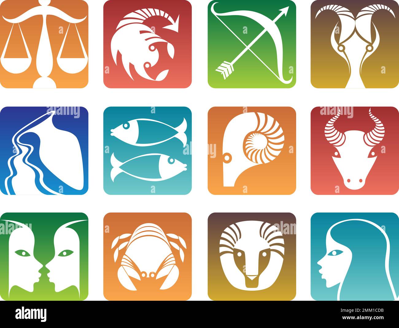 Horoscope icons colorful vector set. Flat illustration Stock Vector