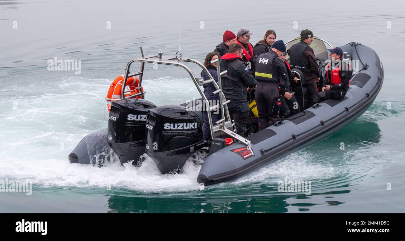 West Cork Underwater Search And Rescue divers in 7.5meter RIB Stock Photo