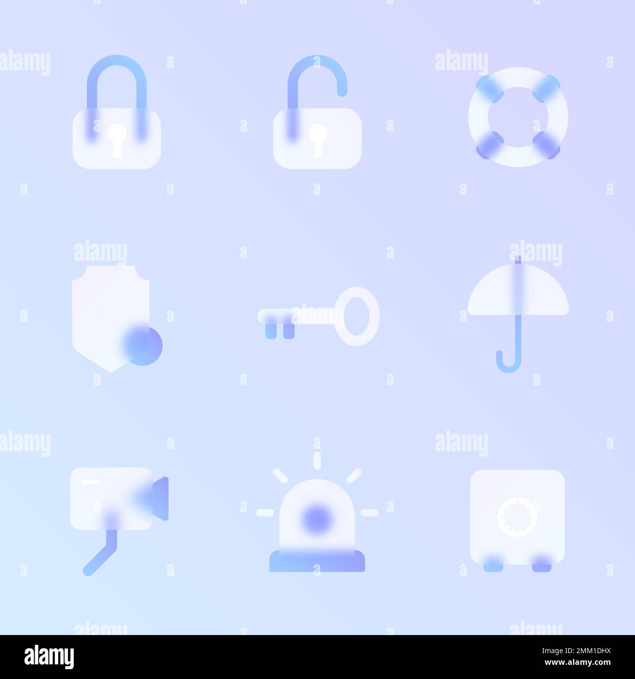 security glass morphism trendy style icon set Stock Vector