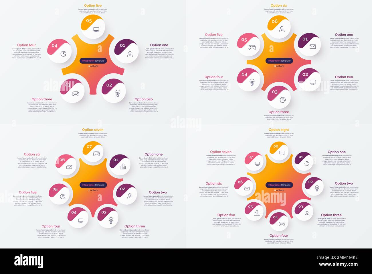 Set Of 5 6 4 8 Option Circle Infographic Diagrams Vector Illustration Stock Vector Image And Art 1216