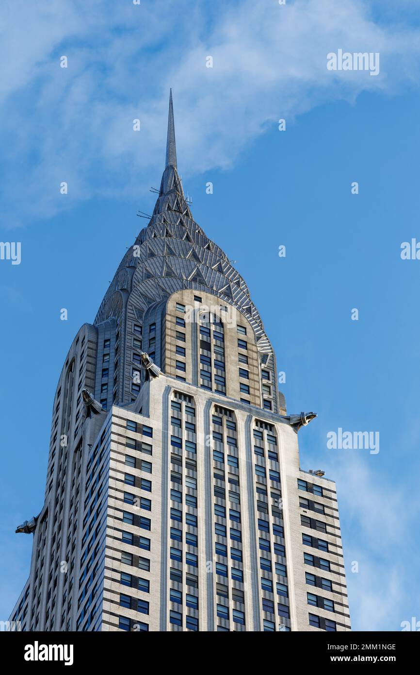 Looking up New York City’s Art Deco icon, the Chrysler Building. View from Lexington Avenue at East 41st Street. Stock Photo