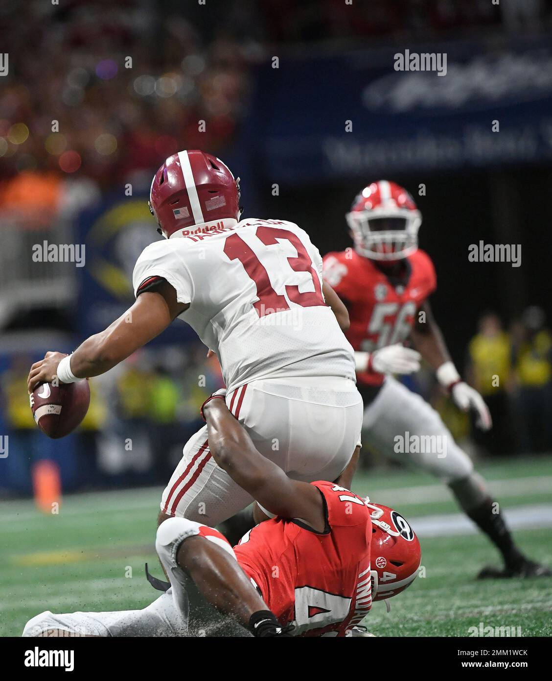 Georgia Linebacker Channing Tindall (41) Hits Alabama Quarterback Tua 