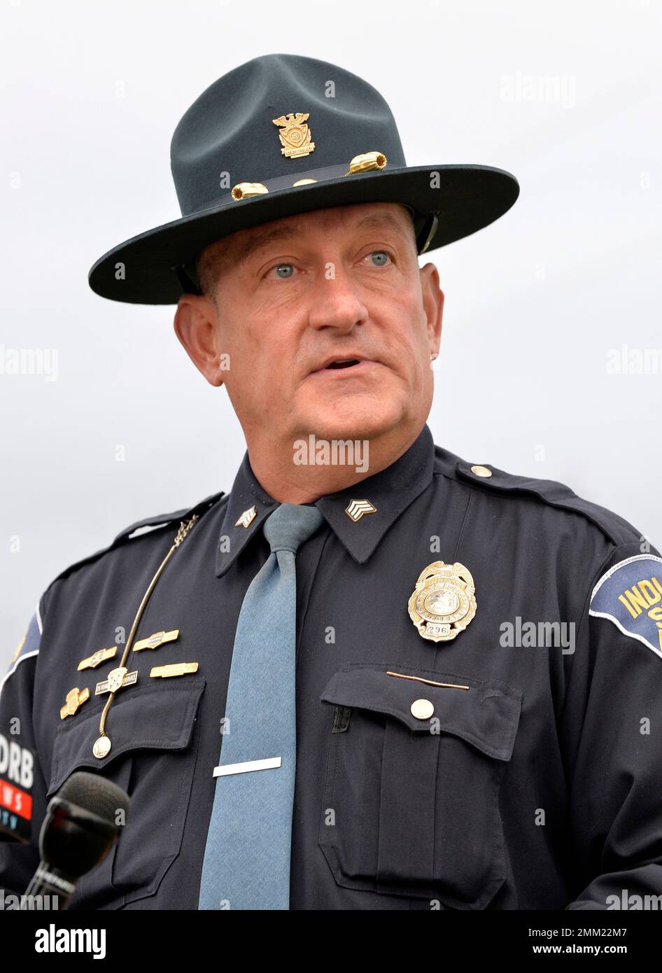 Indiana State Police Sgt. Jerry Goodin briefs the media on a fatal