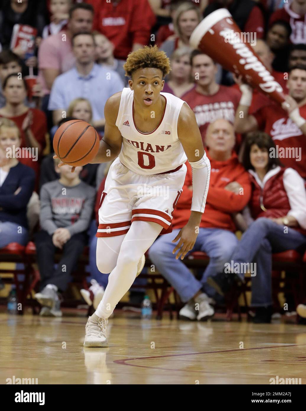 Indiana's Romeo Langford dribbles during the second half of an