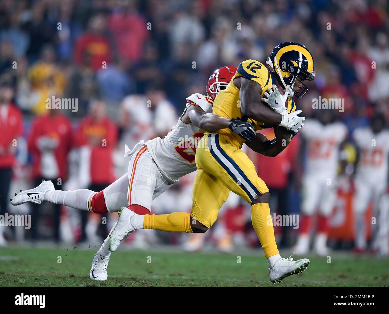 Los Angeles Rams wide receiver Brandin Cooks, right, runs after a catch ...
