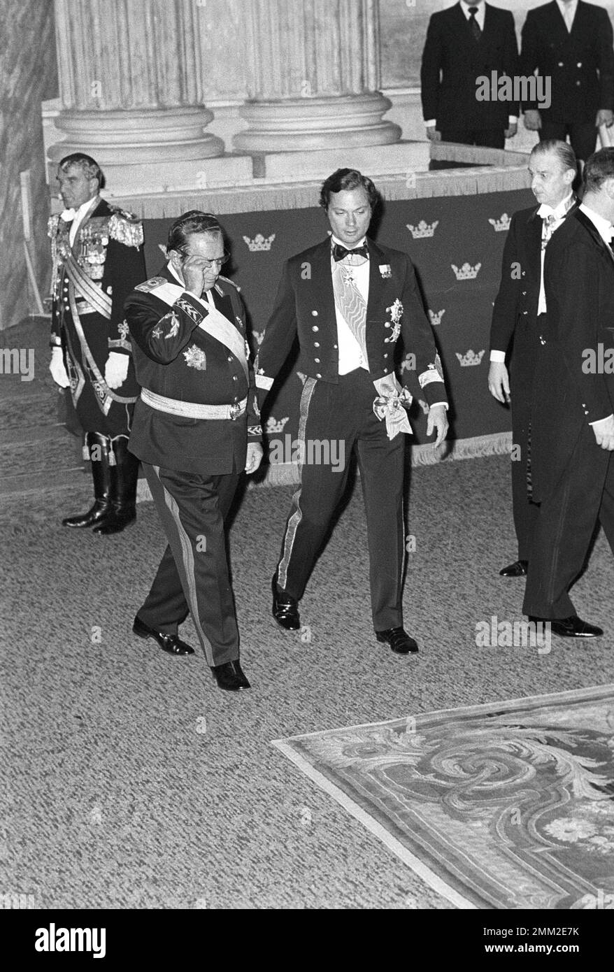 Carl XVI Gustaf, King of Sweden. Born 30 april 1946.  The King Carl XVI Gustaf with former Yugoslavian president Josip Broz Tito (1892-1980) visiting Sweden 29-30 march 1976. Stock Photo