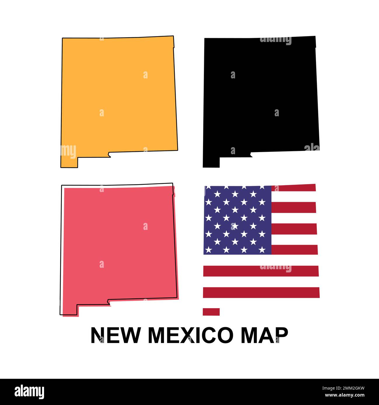 Set of New Mexico map, united states of america. Flat concept vector