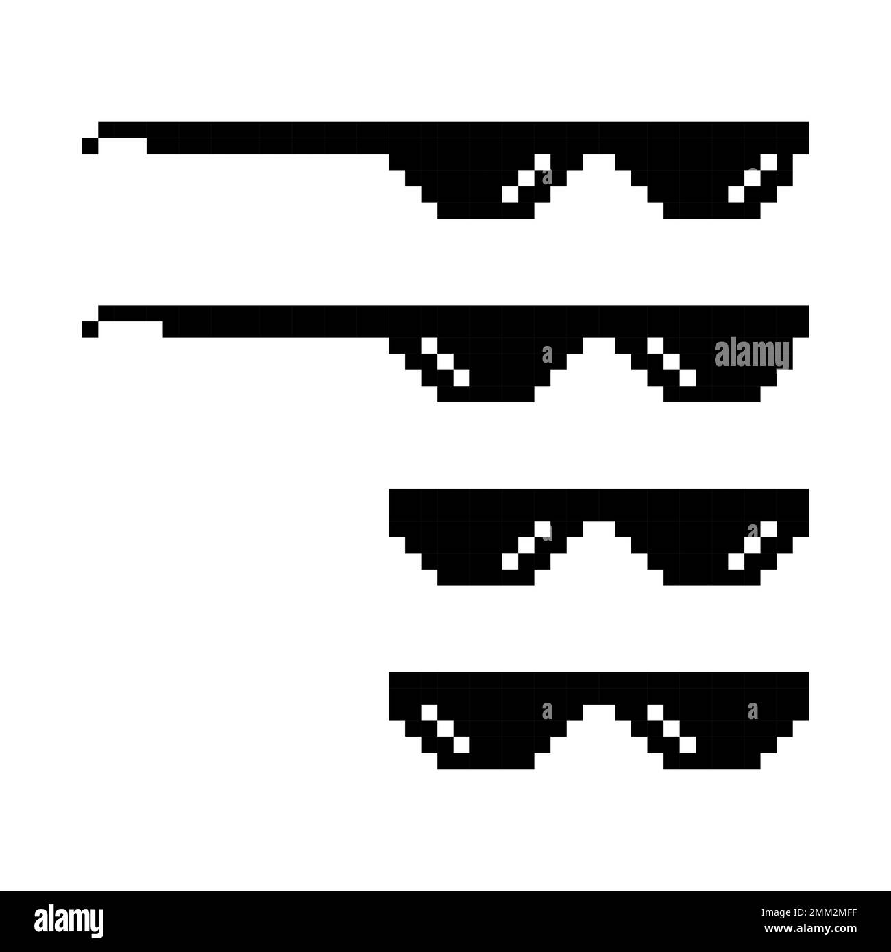 Set of fun retro pixel sun glass icon, life style meme sunglasses thug