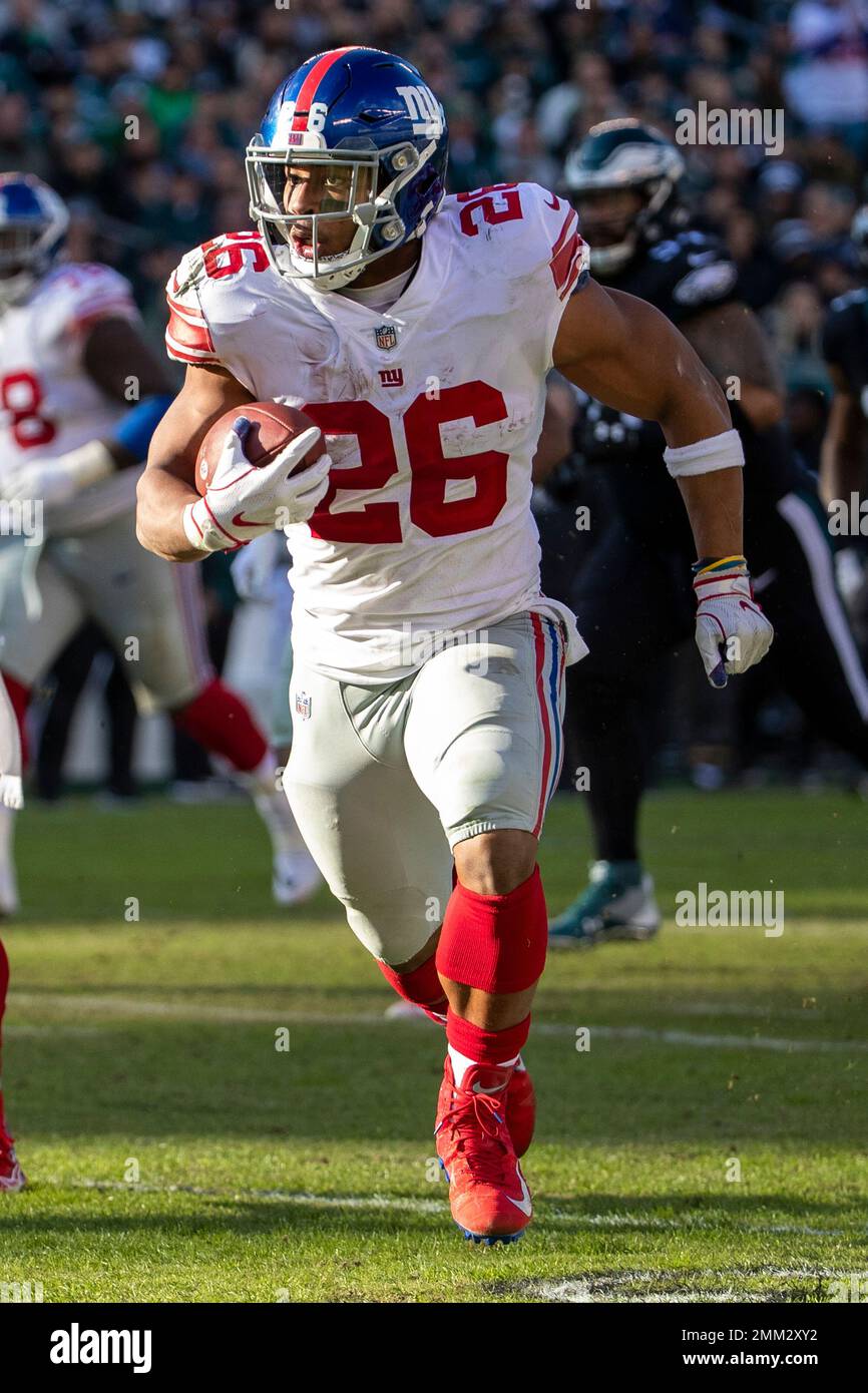 New York Giants running back Saquon Barkley in action during the first ...