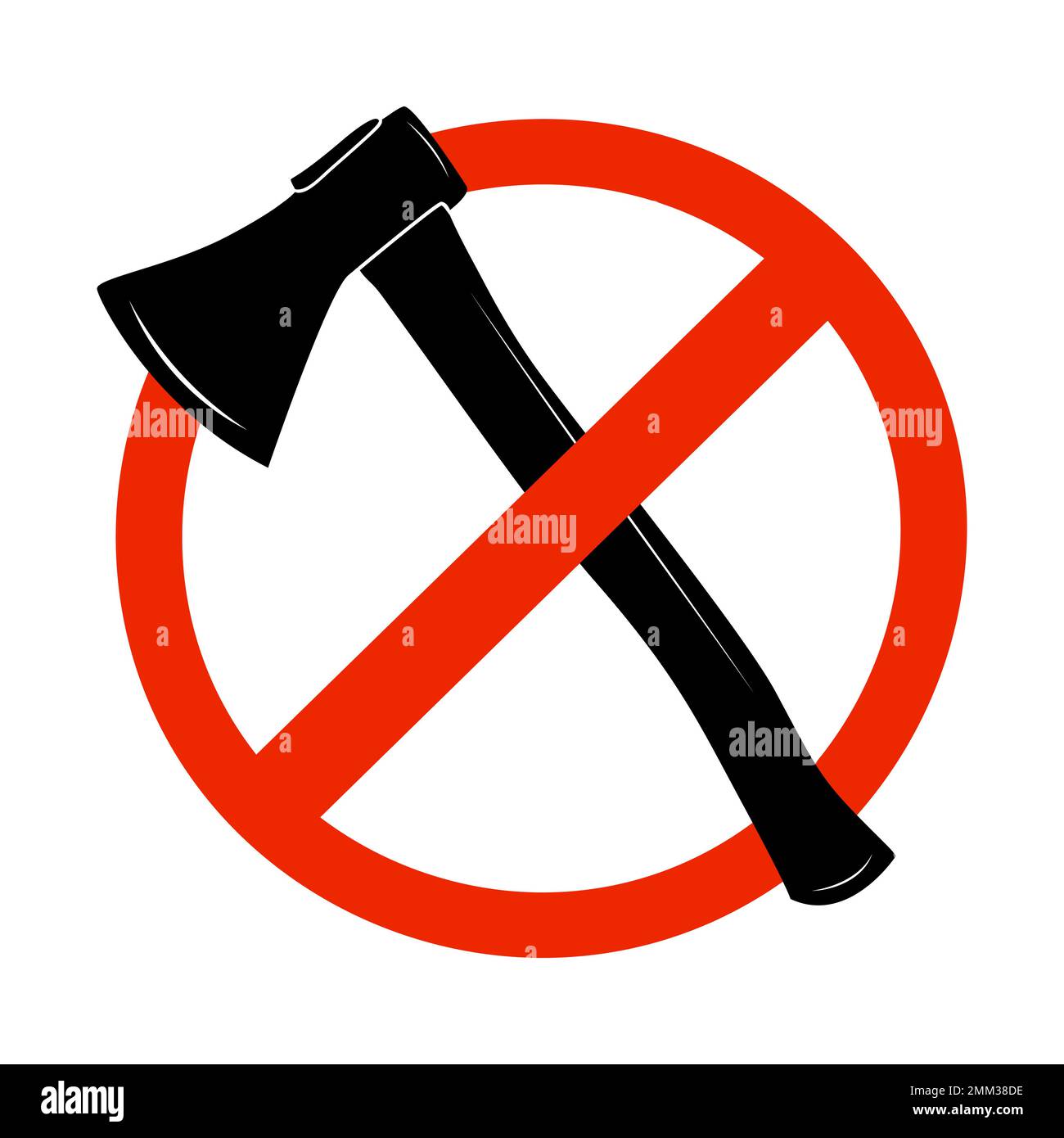 Forbidden sign with axe. No deforestation prohibition. Do not cut down
