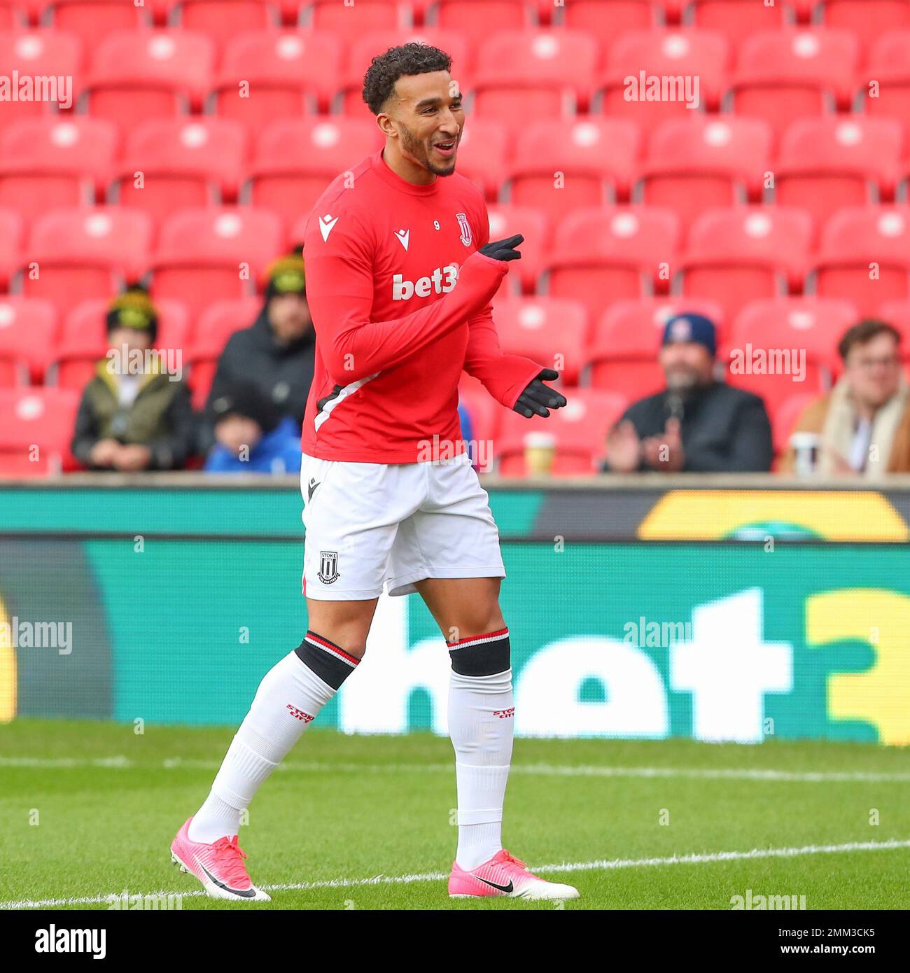 Jacob Brown #9 of Stoke City during the pre-game warm up ahead of