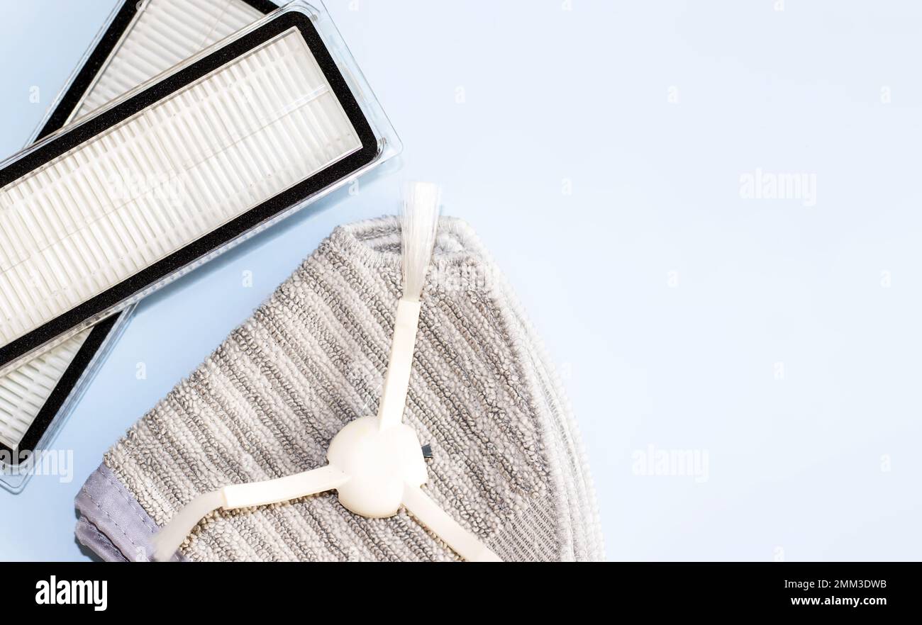 robot vacuum cleaner accessories set. vacuum hepa filter Stock Photo