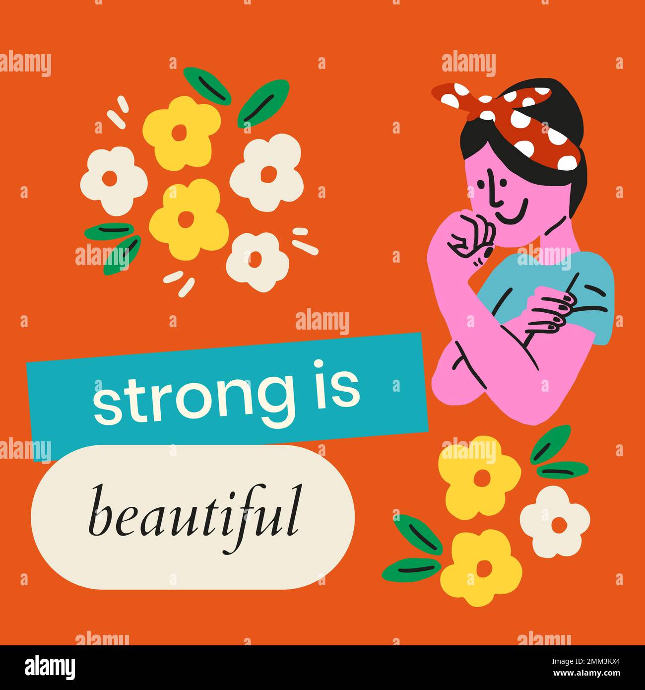 Strong is beautiful editable template vector with retro woman character, woman empowerment concept Stock Vector