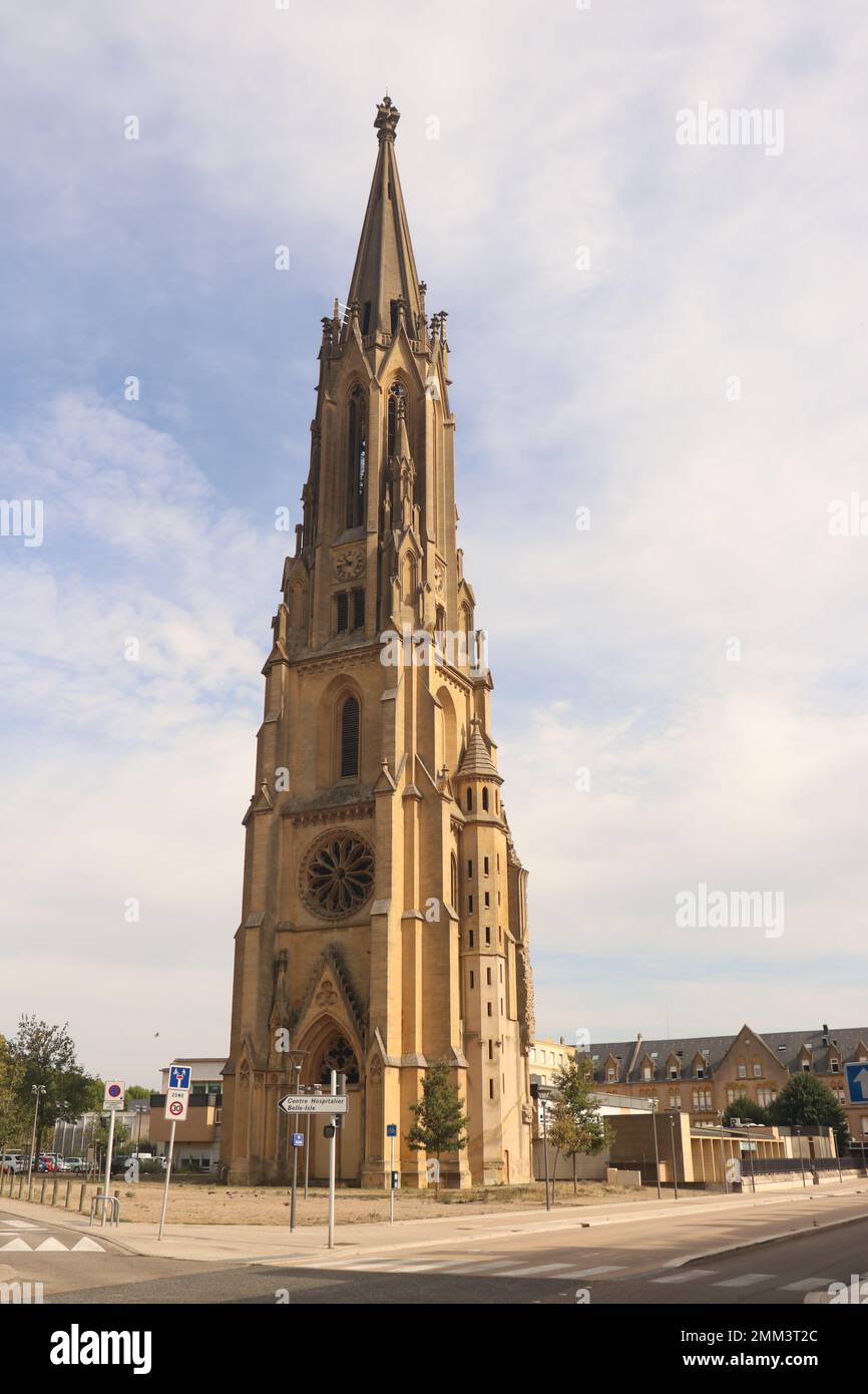 Tour du Temple de Garnison, bell tower of church in french city Metz, France - September 2022 Stock Photo