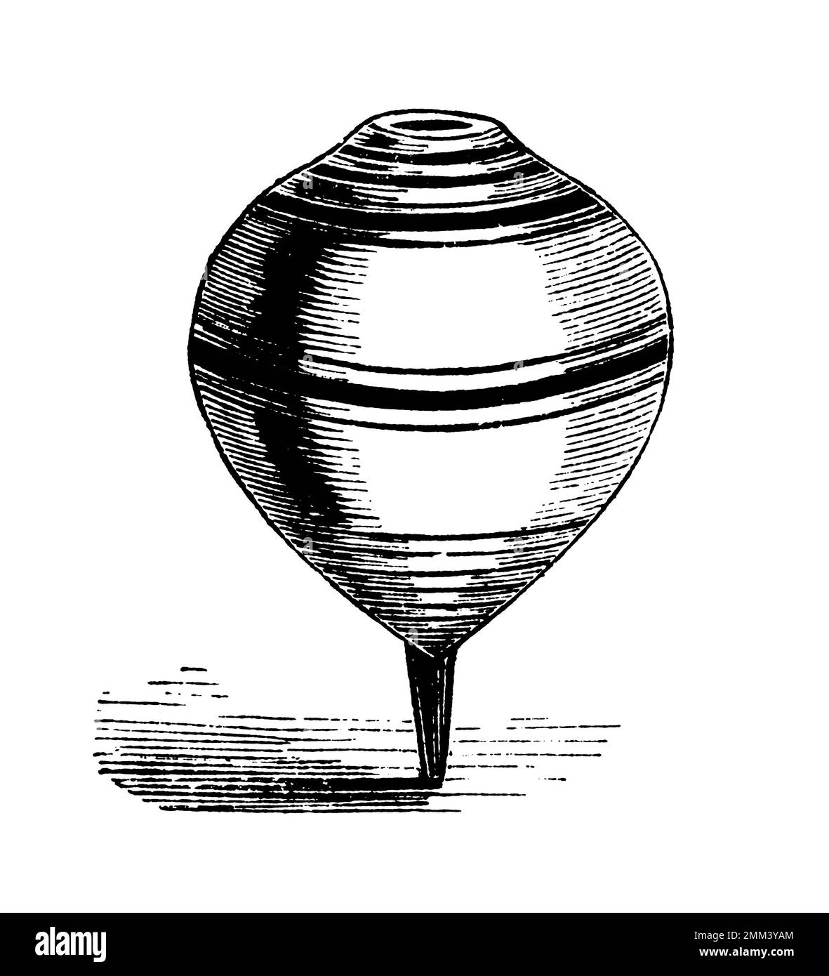 Antique illustration of peg-top, a toy that can be spun on an axis, also known as spinning top or spintop. Published in American’s Boy Book of Sports Stock Photo