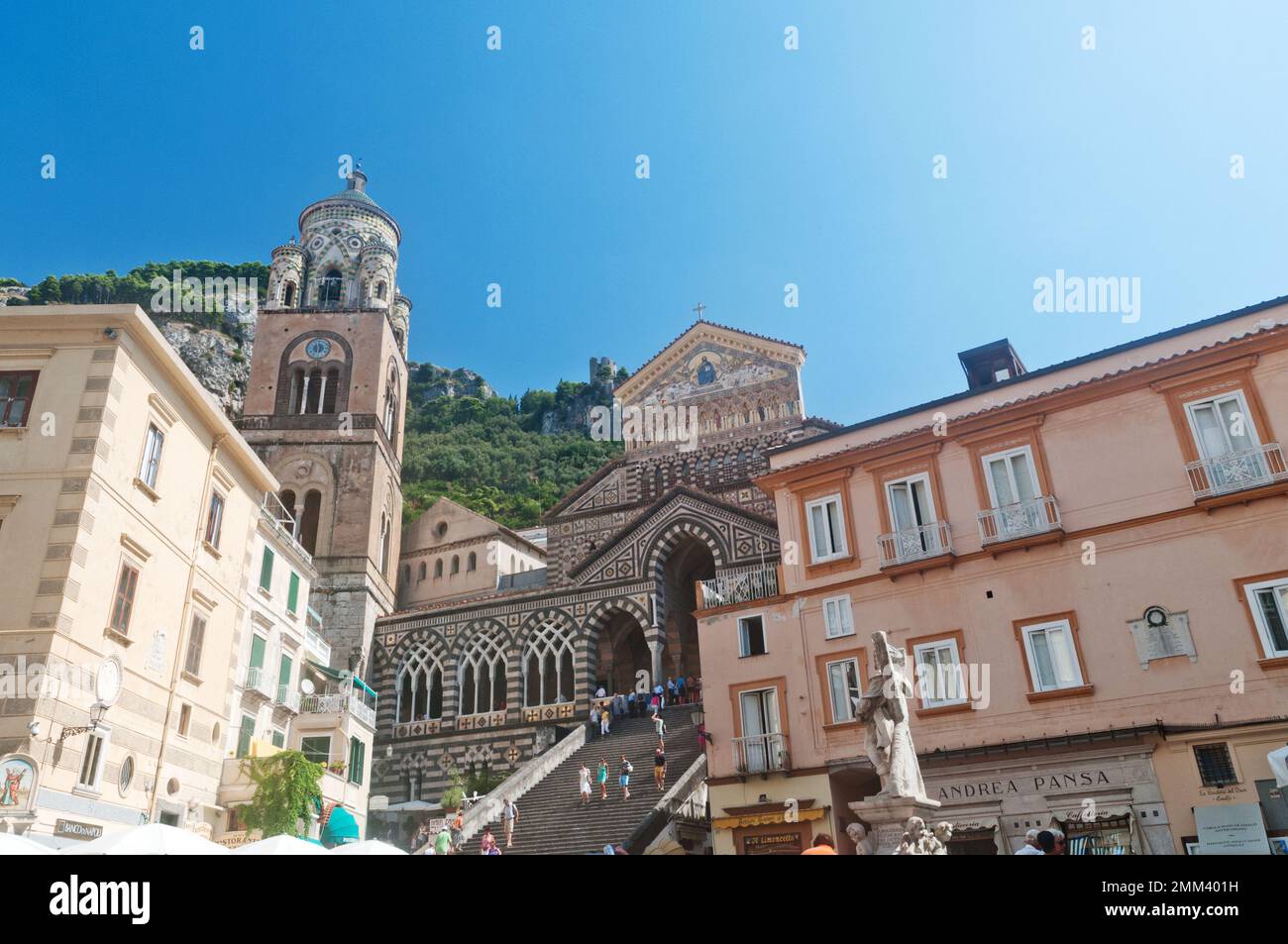 Tourists walking up the steps to the Cathedral of St Andrew, Amalfi, Italy Stock Photo