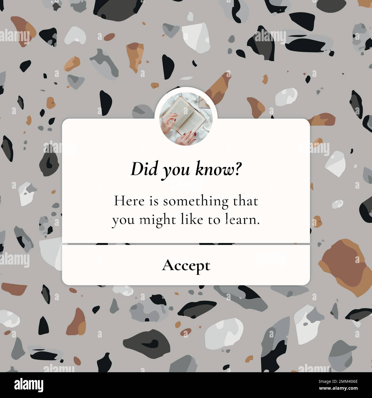 Aesthetic notification template, terrazzo social media post, vector Stock Vector