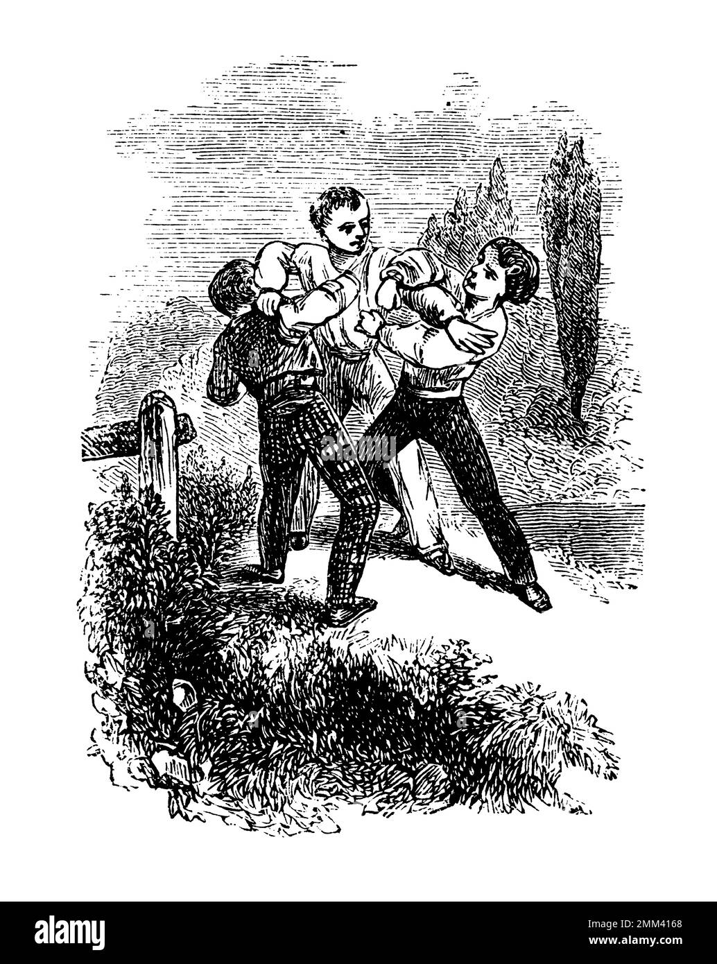 Antique illustration of king of the castle, an outdoor children's game, also known as king of the hill or king of the mountain. Published in American’ Stock Photo